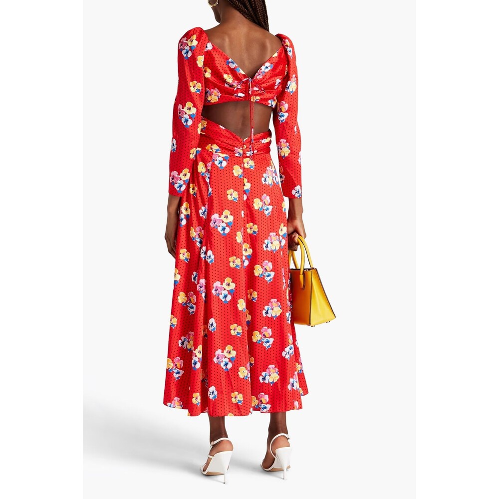 RUNWAY. NWT. $2190 CAROLINA HERRERA Pleated printed twill midi dress Sz 8 red - Picture 5 of 10